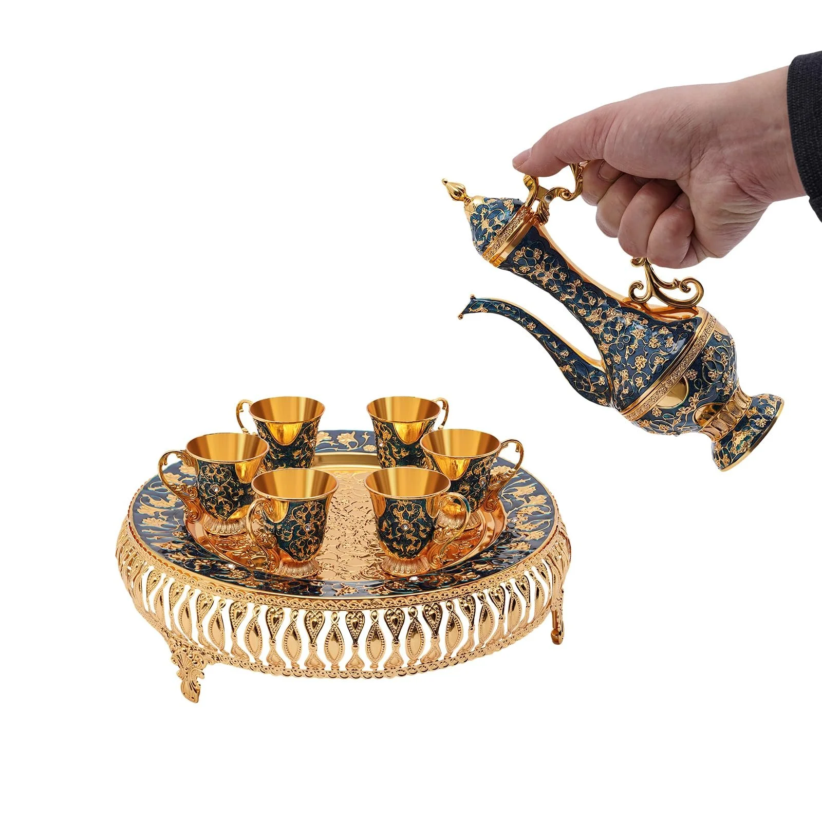 Вінтажний Набір для Турецької Кави, Турецький Чайний Набір з Підносом і 6 Чайними Склянками, фото №2
