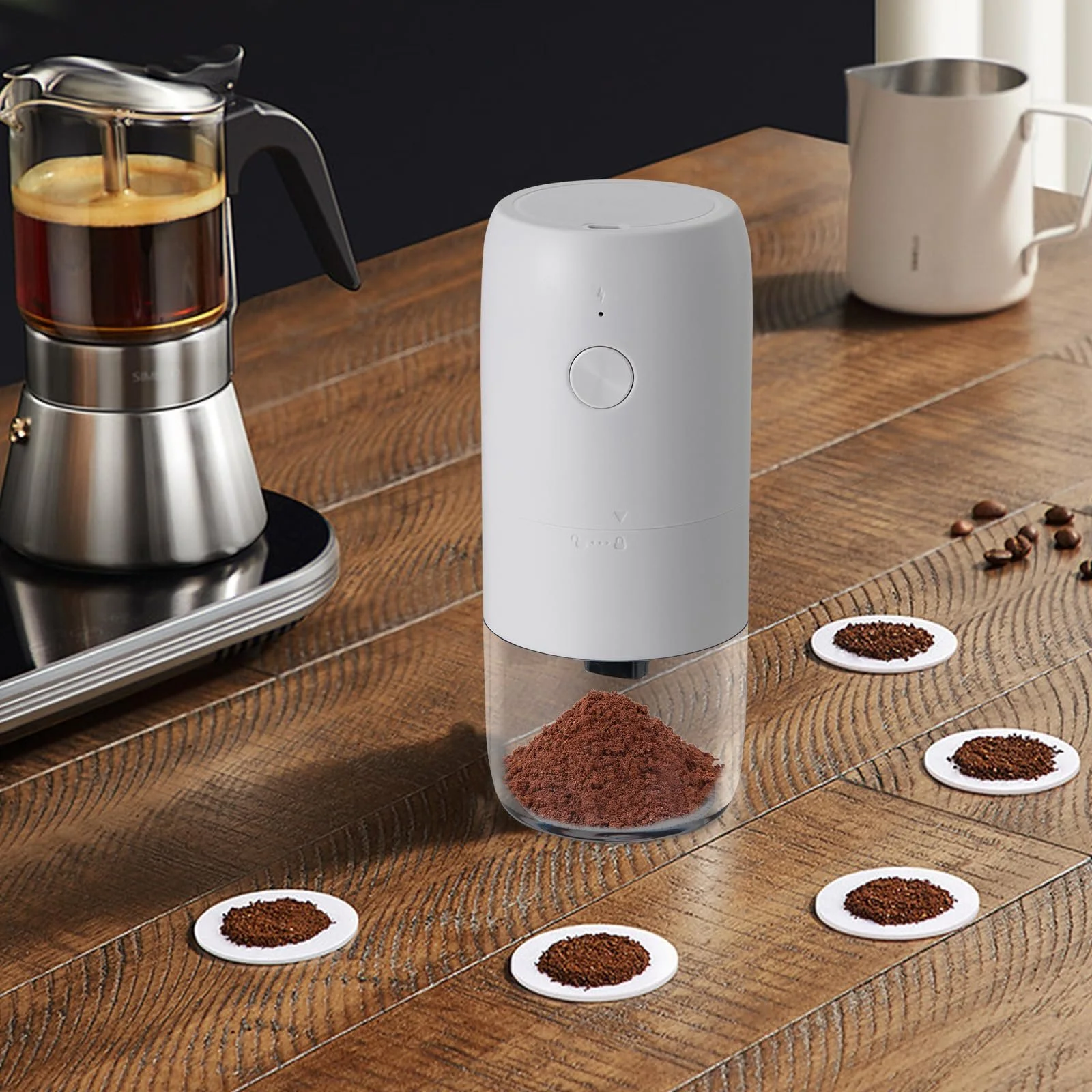 Електрична кавомолка Регульована крупність помелу з керамічною конусною для офісів, ресторанів, лаунж-барів White 19.8 x 8.2 см 25 Вт, фото №5