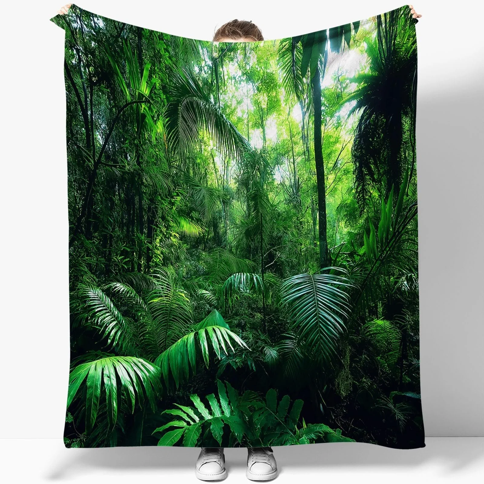 Покрывало Фланель 220 x 240 см, Мягкое одеяло, Тропический лес, Зеленый, фото №2