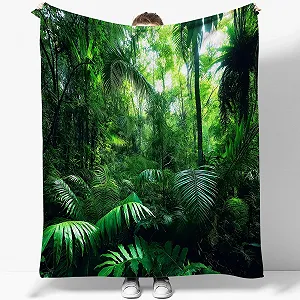 Покривало Фланель 220 x 240 см, М'яка ковдра, Тропічний ліс, Зелений synthetic.ua - Фото 1