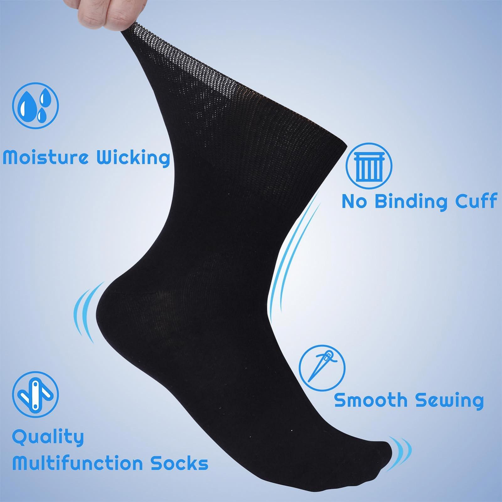 Диабетические носки (6 пар) для мужчин и женщин без резинки, свободного кроя, без компрессии, бесшовные носки для диабетиков, для отекших ног, размер 39-44, черный, универсальный размер, фото №4