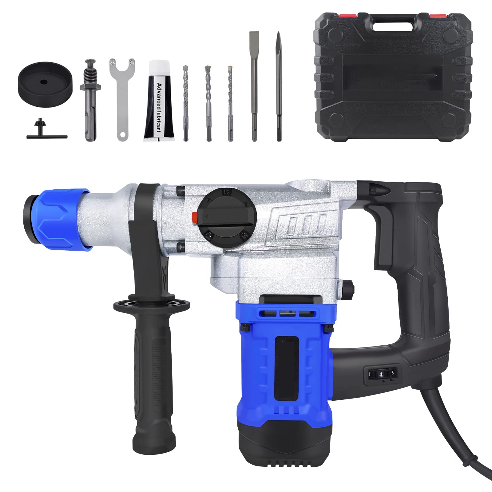 Перфоратор 1080 Вт 4500 об/хв 3 функції з буром і зубилом та кейсом для бетону, фото №1