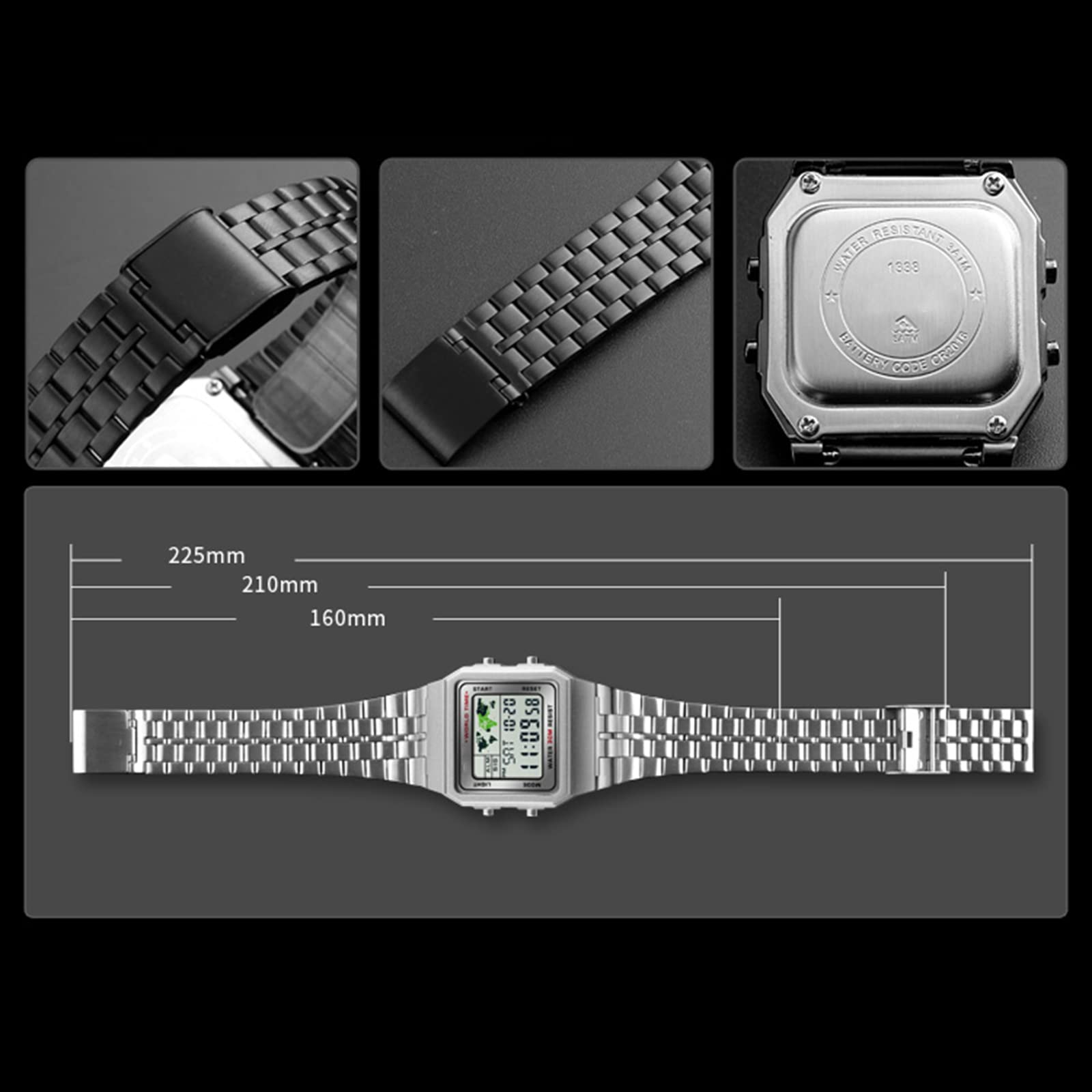 Чоловічий Цифровий Годинник з секундоміром будильником світовий час дата тиждень металевий ремінець для вулиці та бізнесу, фото №6 Чоловічий Цифровий Годинник з секундоміром будильником світовий час дата тиждень металевий ремінець для вулиці та бізнесу, фото №6