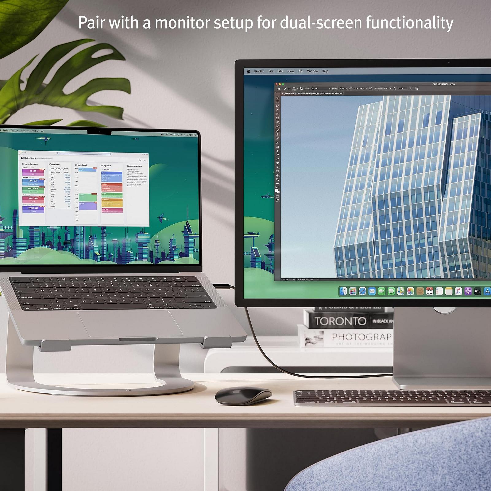 Подставка для ноутбука Twelve South Curve SE для MacBook и ноутбуков, алюминиевая эргономичная настольная охлаждающая подставка для дома или офиса, серебряная, фото №5
