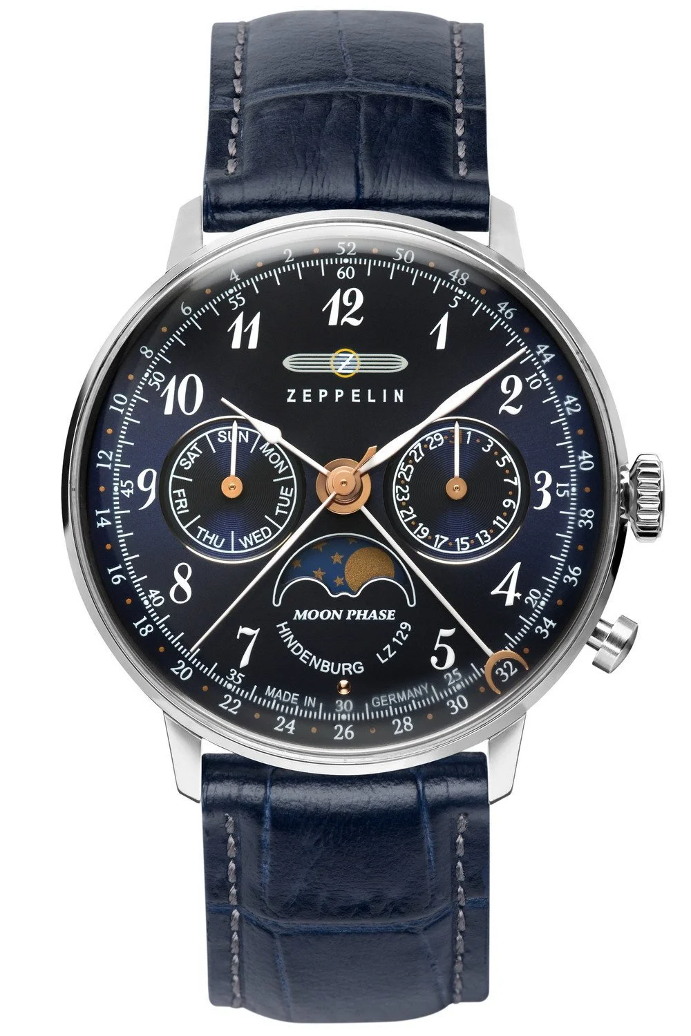 Унісекс Хронограф Zeppelin 7037-3, шкіряний ремінець, різнокольоровий ремінець, фото №1