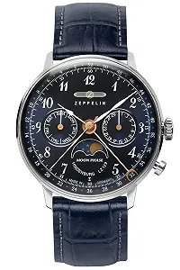 Унісекс Хронограф Zeppelin 7037-3, шкіряний ремінець, різнокольоровий ремінець - Фото 1