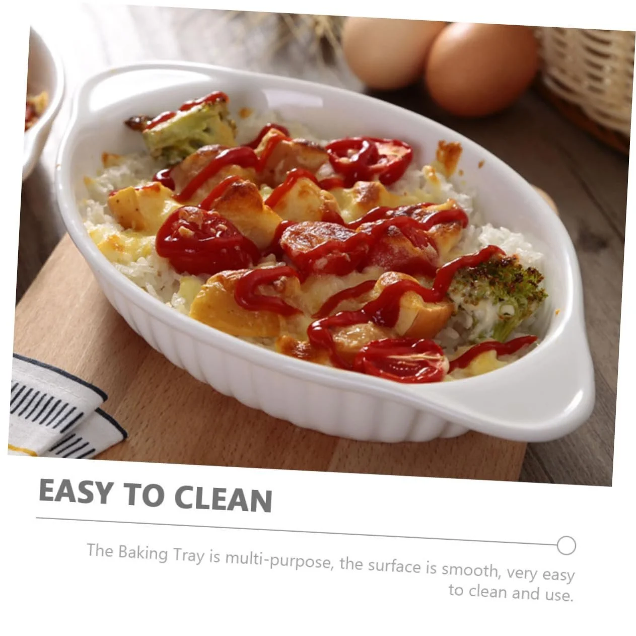 Форма для запекания Lurrose керамическая овальная с двойными ручками Белый фарфор, фото №5