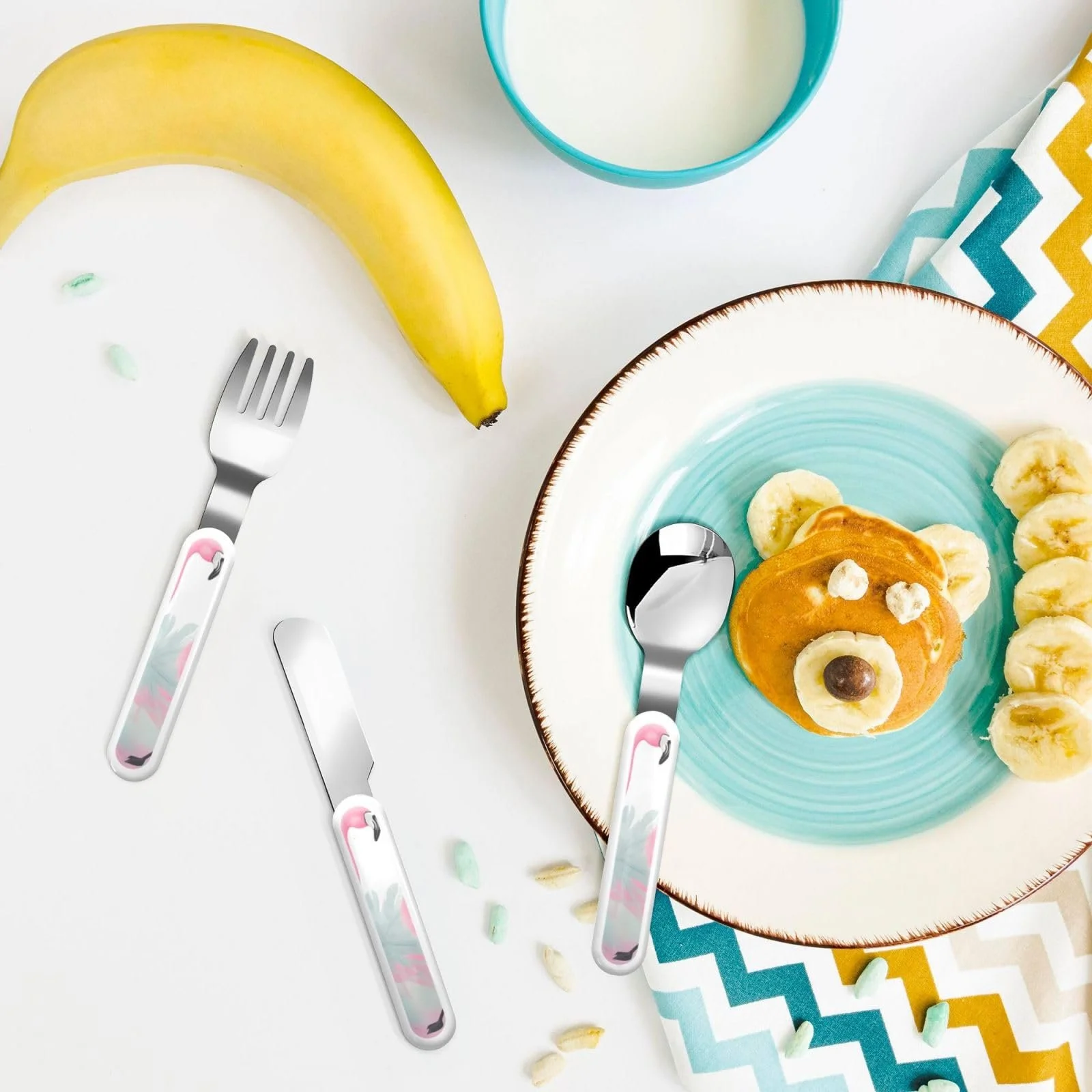 Дитячий набір столових приборів з малюнком рожевого фламінго, 3 предмети, фото №6 Дитячий набір столових приборів з малюнком рожевого фламінго, 3 предмети, фото №6