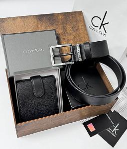Чоловічий подарунковий набір шкіряний ремінь і гаманець в деревʼяній коробці Calvin Klein - Фото 1