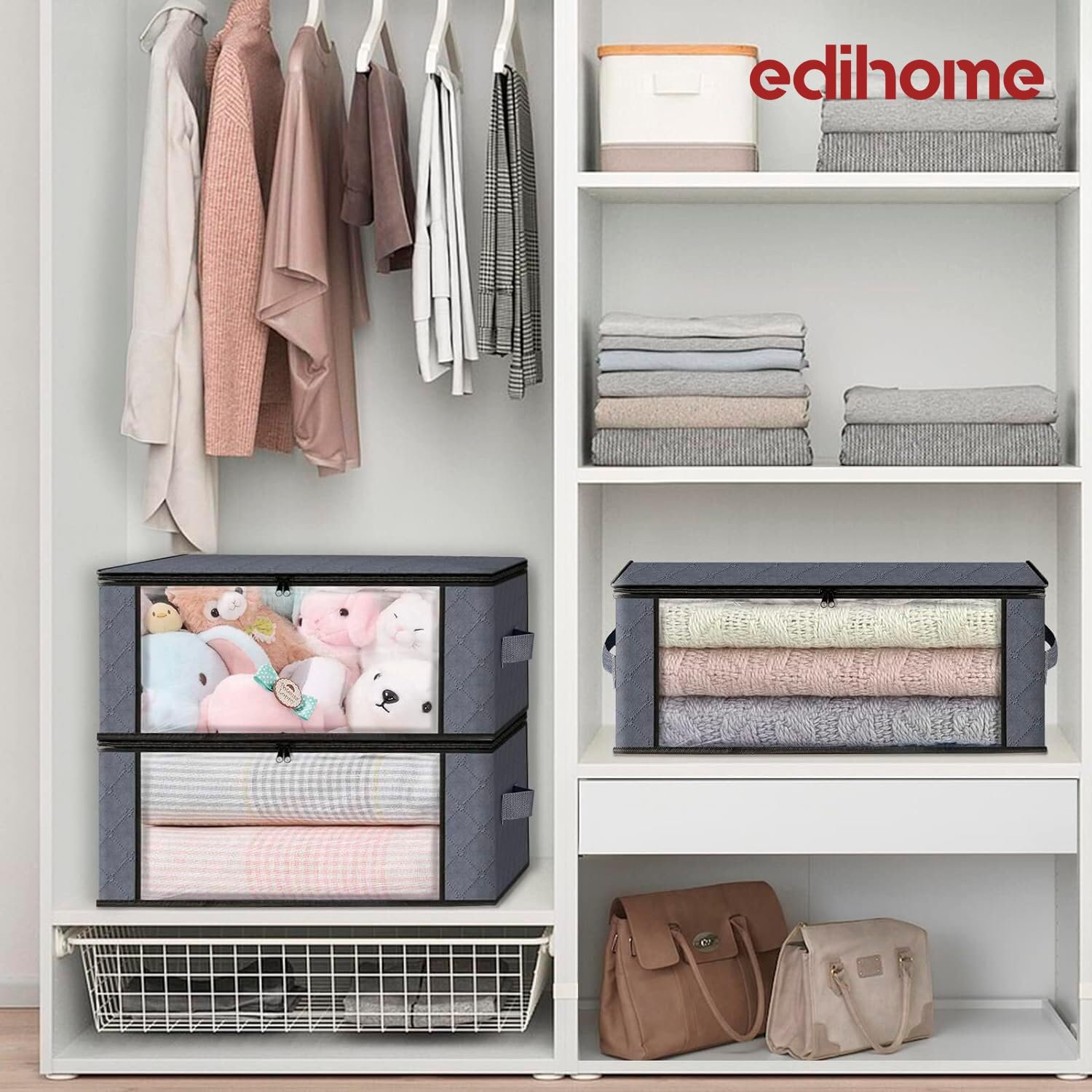 Сумка для зберігання Edihome Коробка для зберігання під ліжком Складна Темно-сірий (3 шт), фото №6