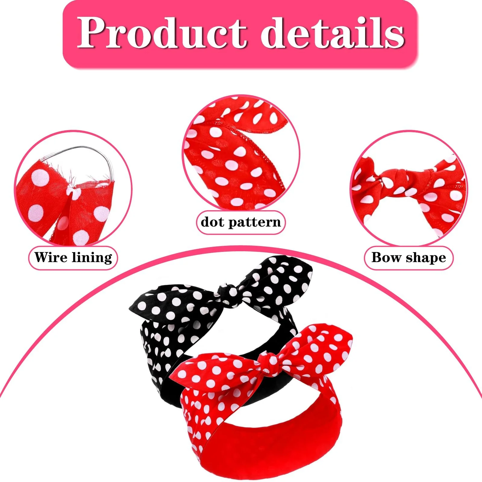 Пов'язка на голову в горошок з бантом Rockabilly, фото №3