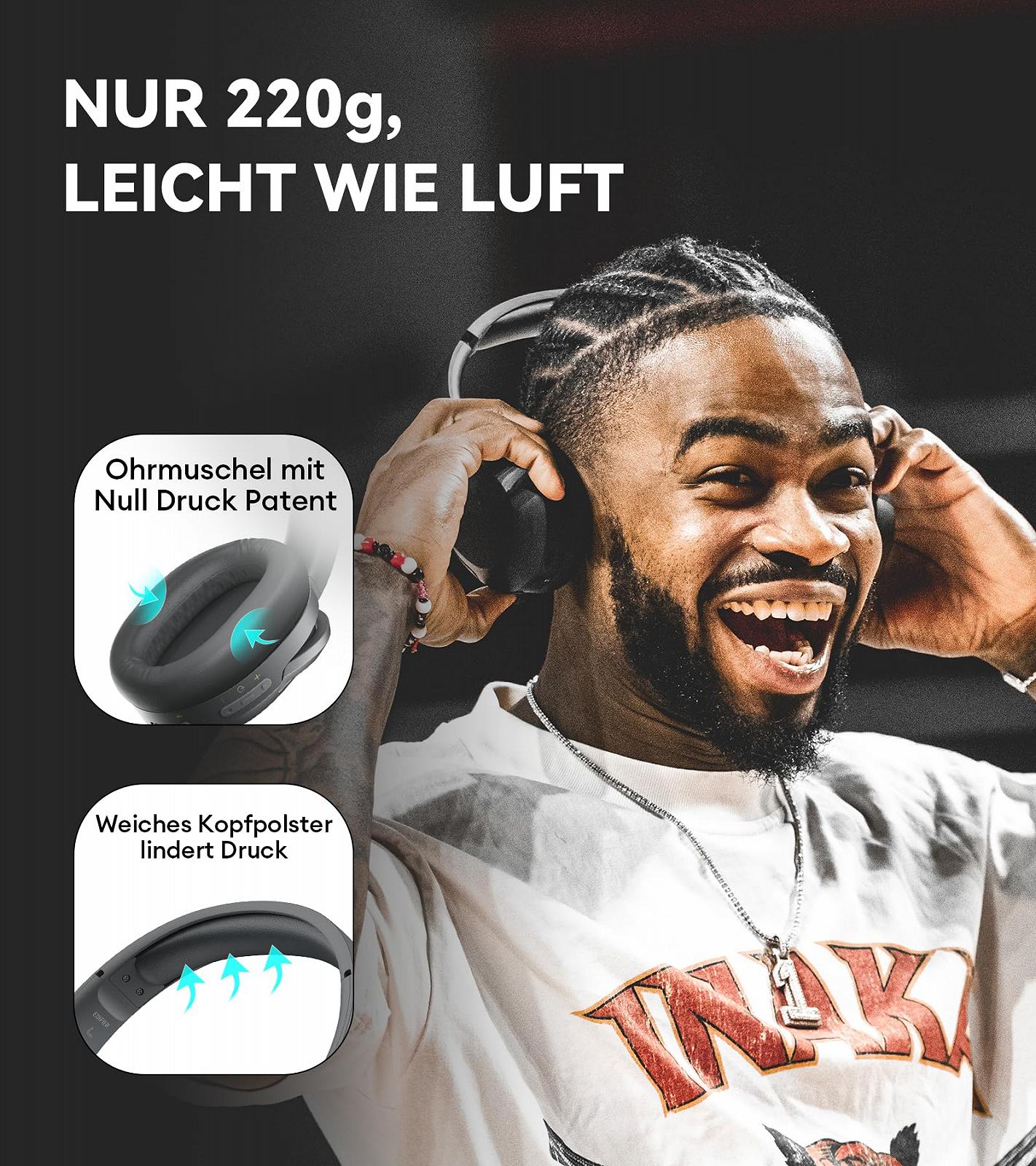 Наушники Edifier W820NB Plus Гибридное активное шумоподавление LDAC Кодек Hi-Res Audio Беспроводные и проводные Быстрая зарядка 49 часов воспроизведения Bluetooth V5.2 Серые, фото №4