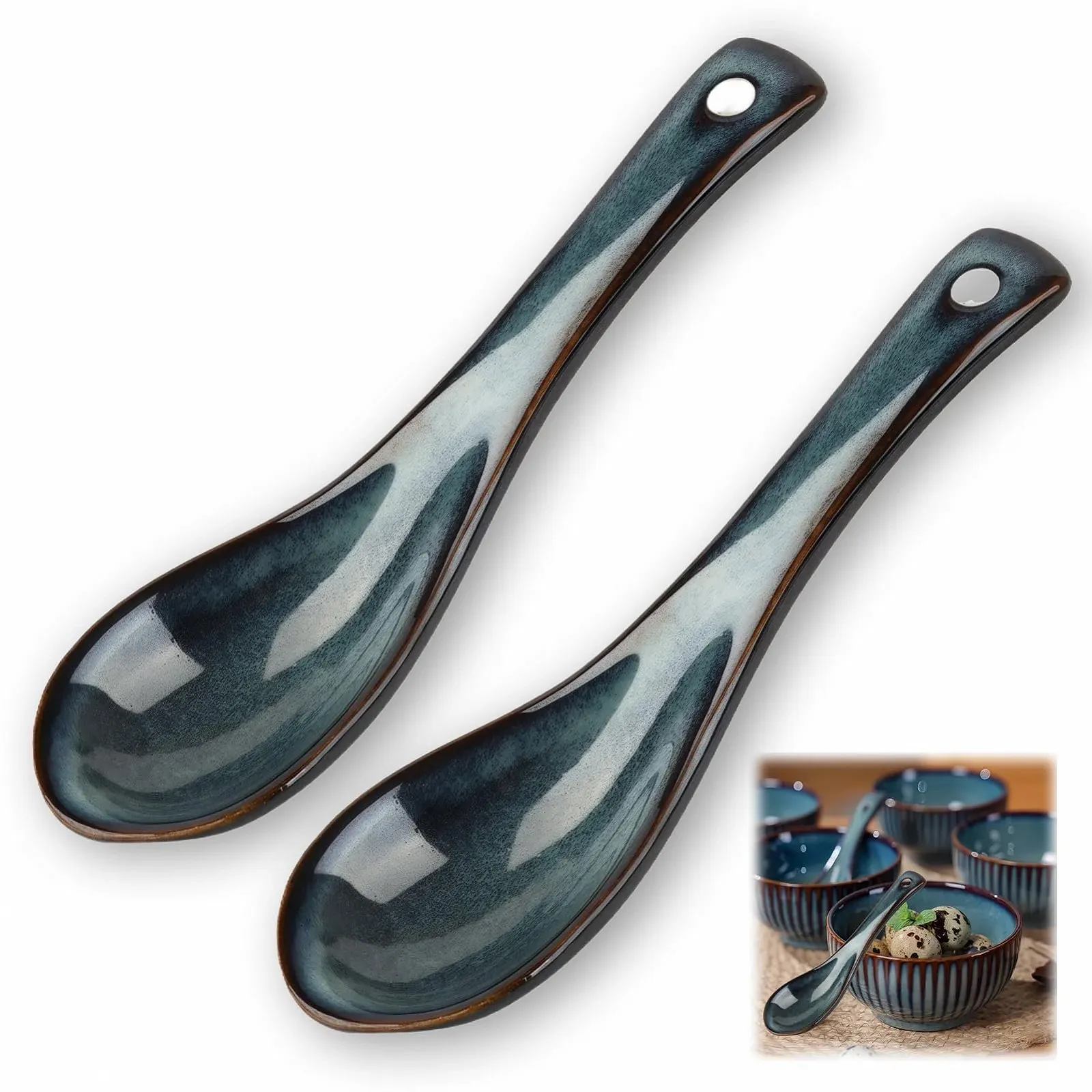 Ложка для азіатського супу Керамічна Японська блакитна, фото №7 Ложка для азіатського супу Керамічна Японська блакитна, фото №7