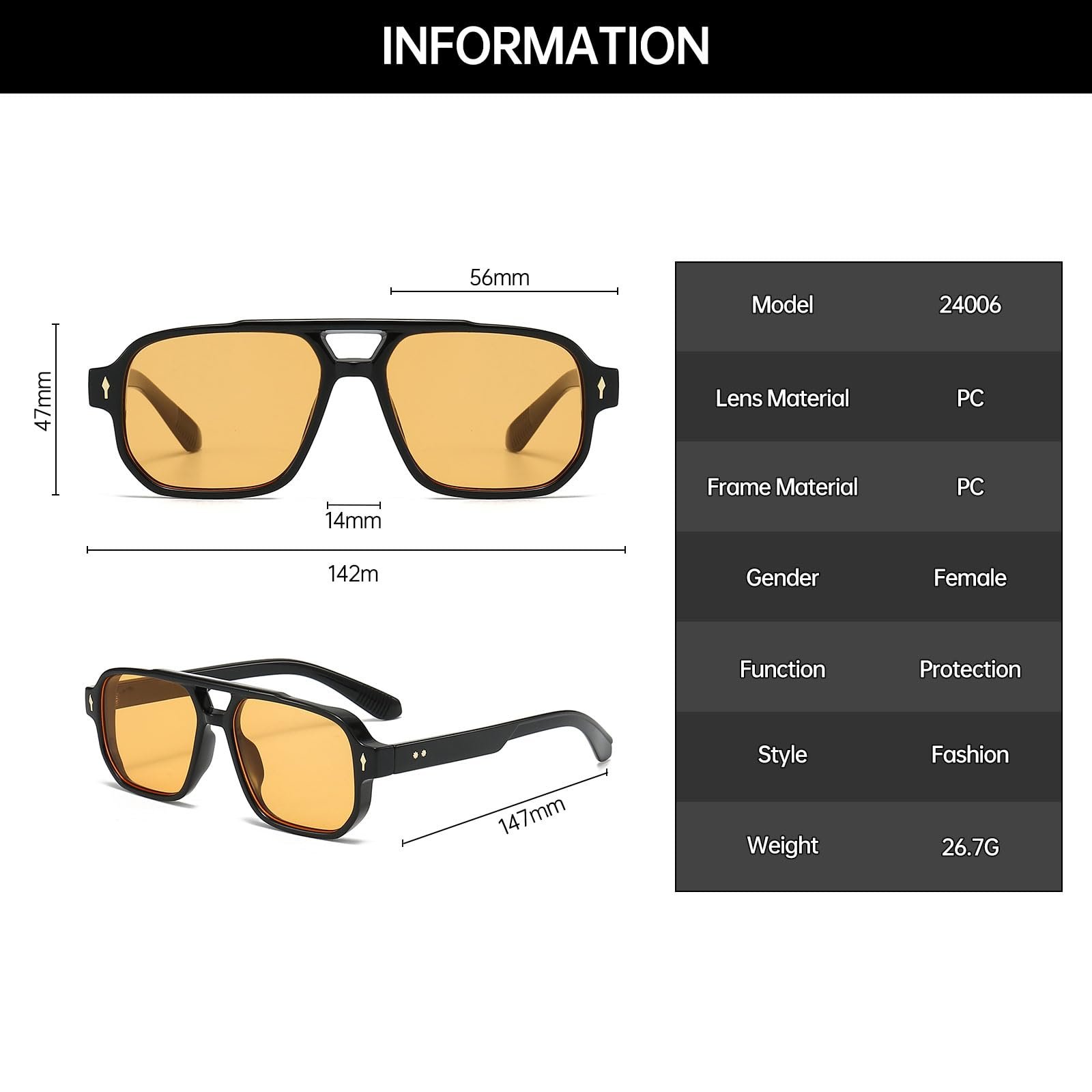 Сонцезахисні окуляри Авіатор YAMEIZE Ретро Прямокутні з подвійним мостом, фото №4