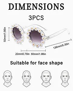 Сонцезахисні окуляри Квіткові круглі Класичні маргаритки Дзеркальні UV400 для дітей, 3 шт synthetic.ua - Фото 1