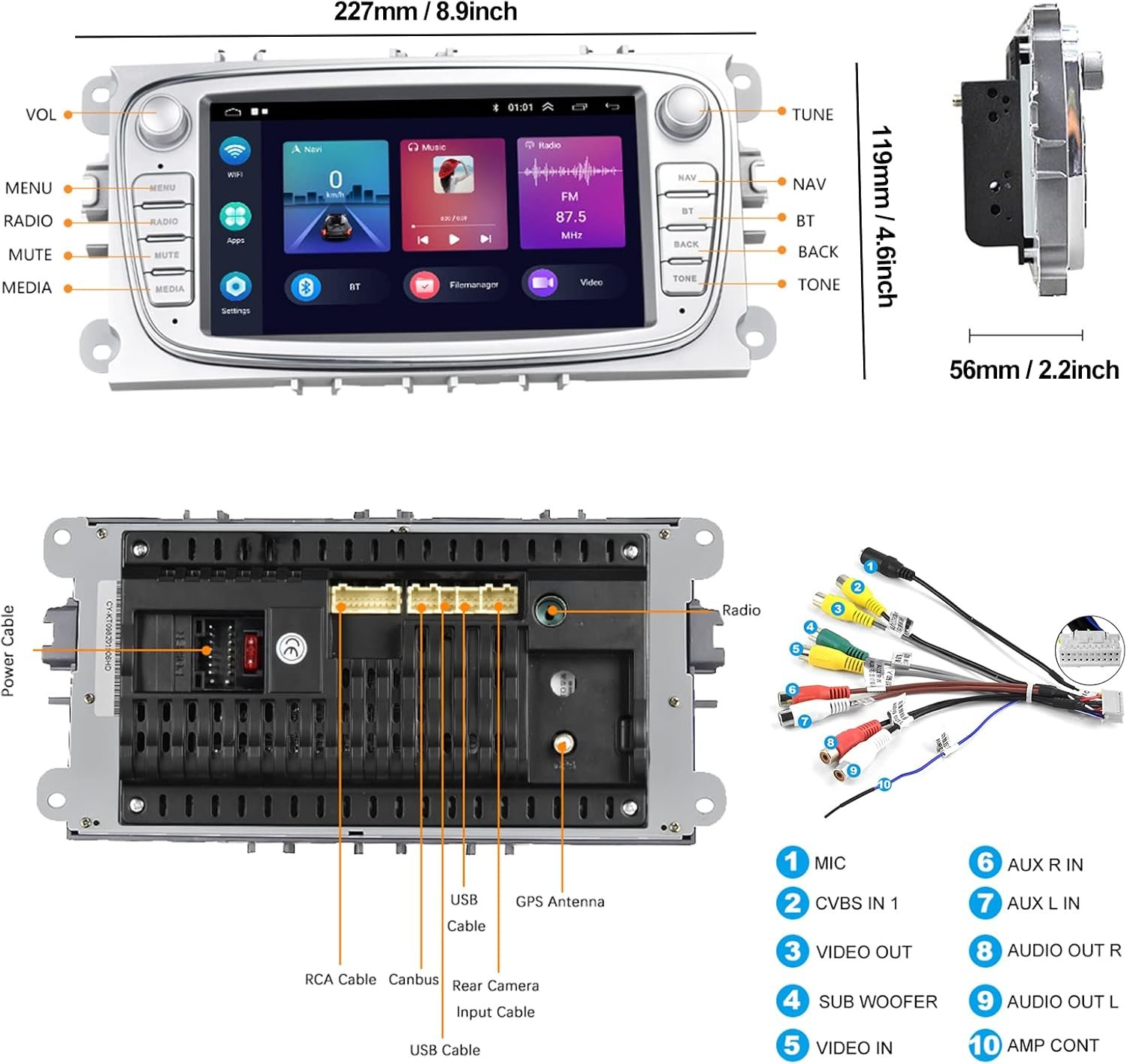 Штатна Автомагнітола Camecho для Ford Mondeo/S-Max/C-Max/Galaxy / 7" / Сенсорна / 2/64 GB / Android 13 / Apple CarPlay / Android Auto / Wi-Fi - GPS - Bluetooth / USB / 2DIN, фото №7