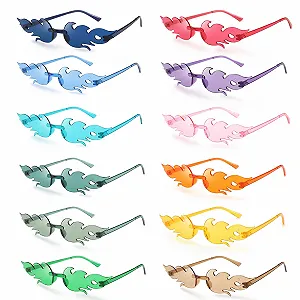 Солнцезащитные Очки Пламя, 12 шт, Разноцветные безободочные очки в форме Пламя для Вечеринок, Маскарадов, Рождества, Карнавала, 12 цветов - Фото 1