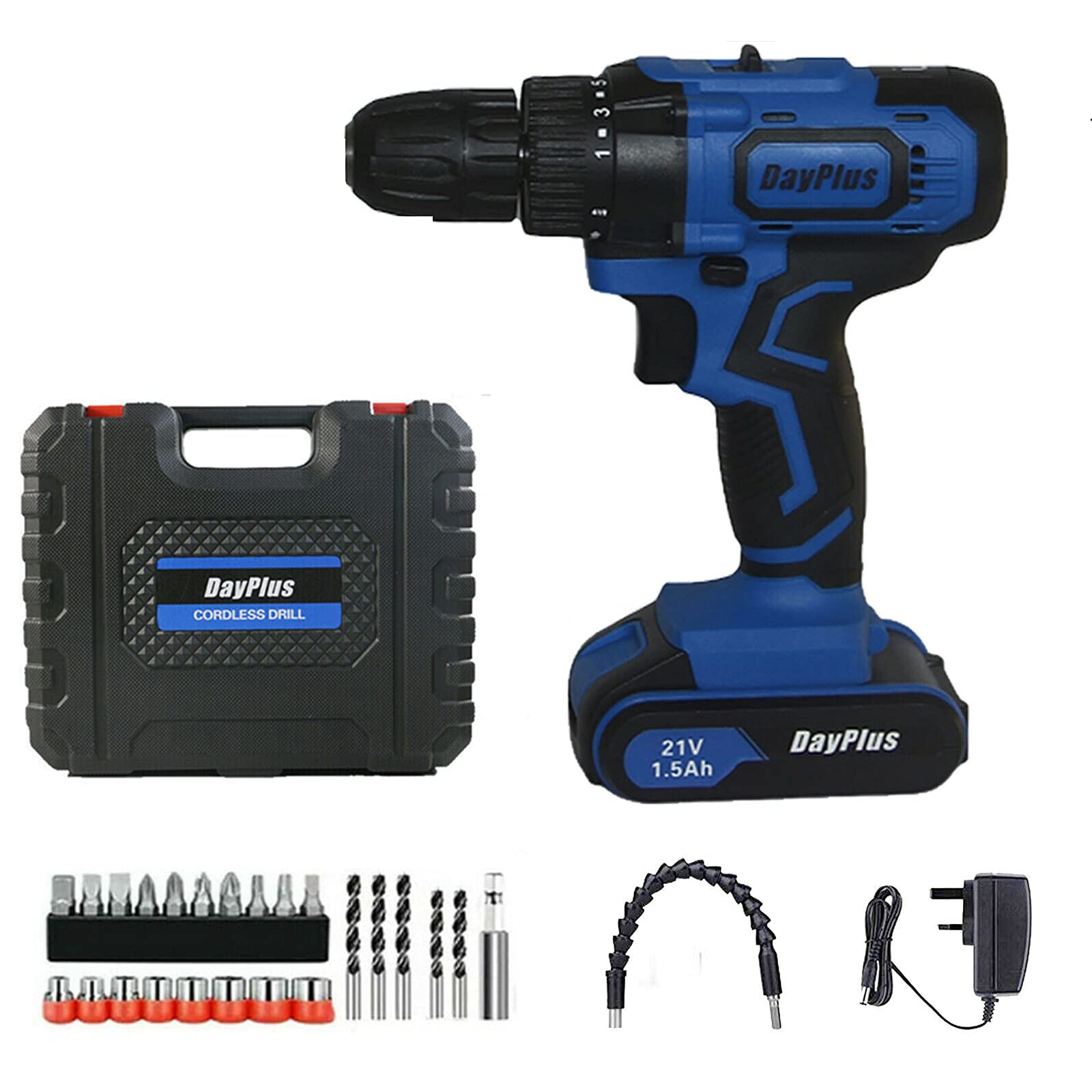 Акумуляторна дриль Шурупокрут Набір Макс. крутний момент 45 Нм, перемикач вперед і назад, 2 швидкості, LED підсвічування, фото №1