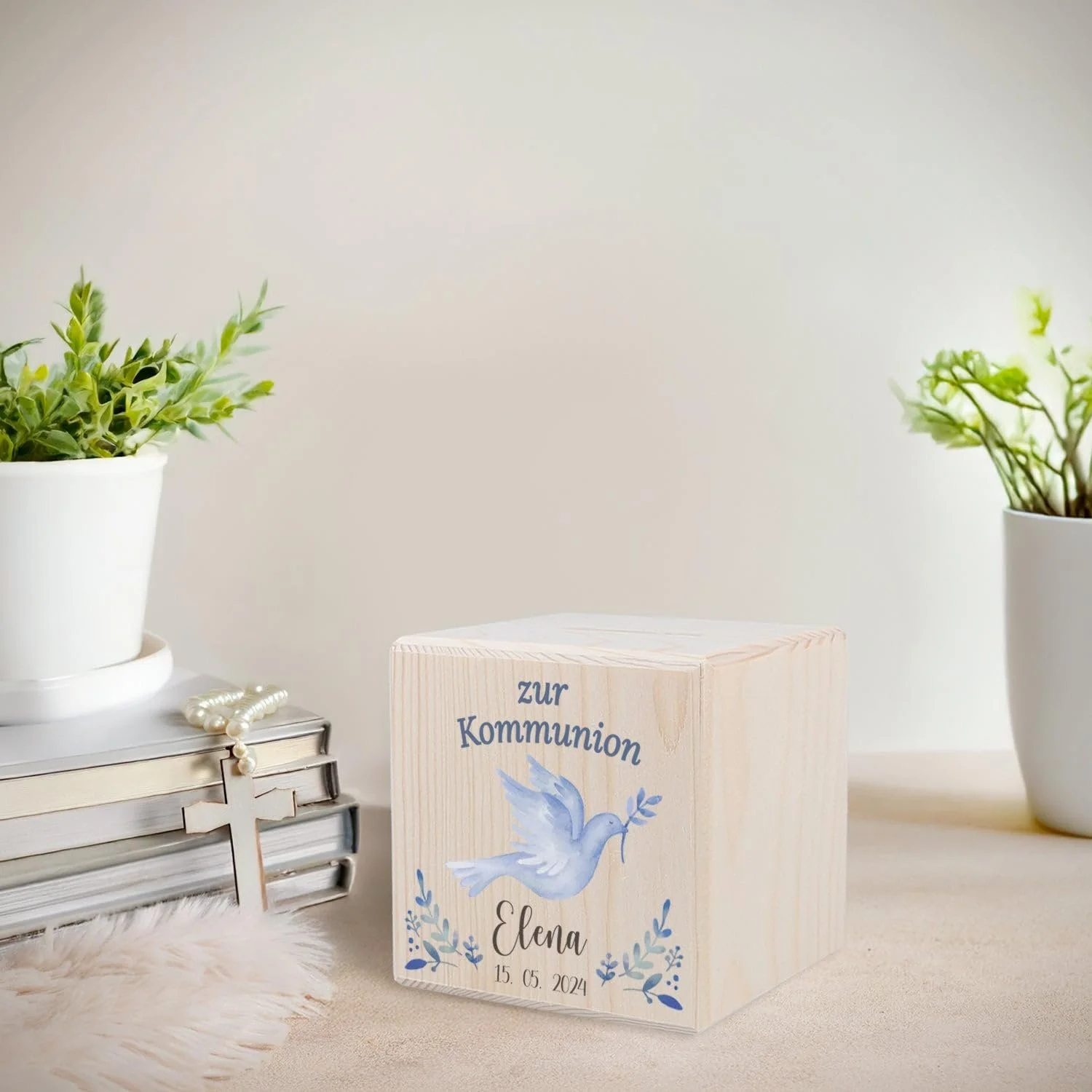Скарбничка GRAVURZEILE Printed Wooden Money Box Dove Blue, фото №2