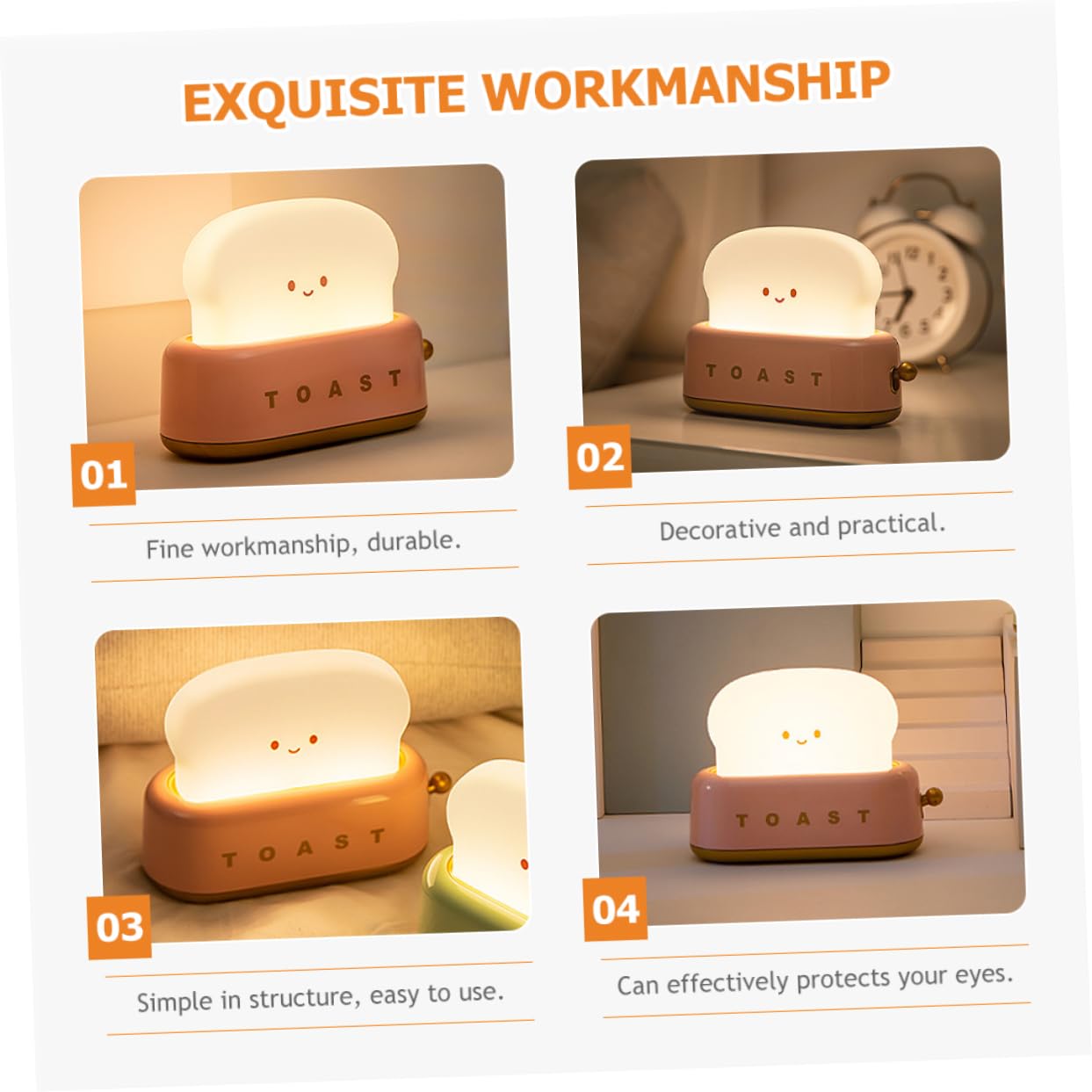 Лампа Housoutil Toaster Cute Toast LED Night Lamp Dimmable Timer Bread Light ABS, фото №3