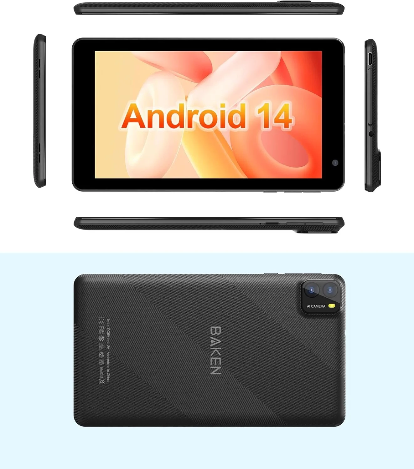 Планшет 7" BAKEN 7 Pro (3+5)/64 ГБ 4 ядра Android 14 3500 мАч Черный, фото №8