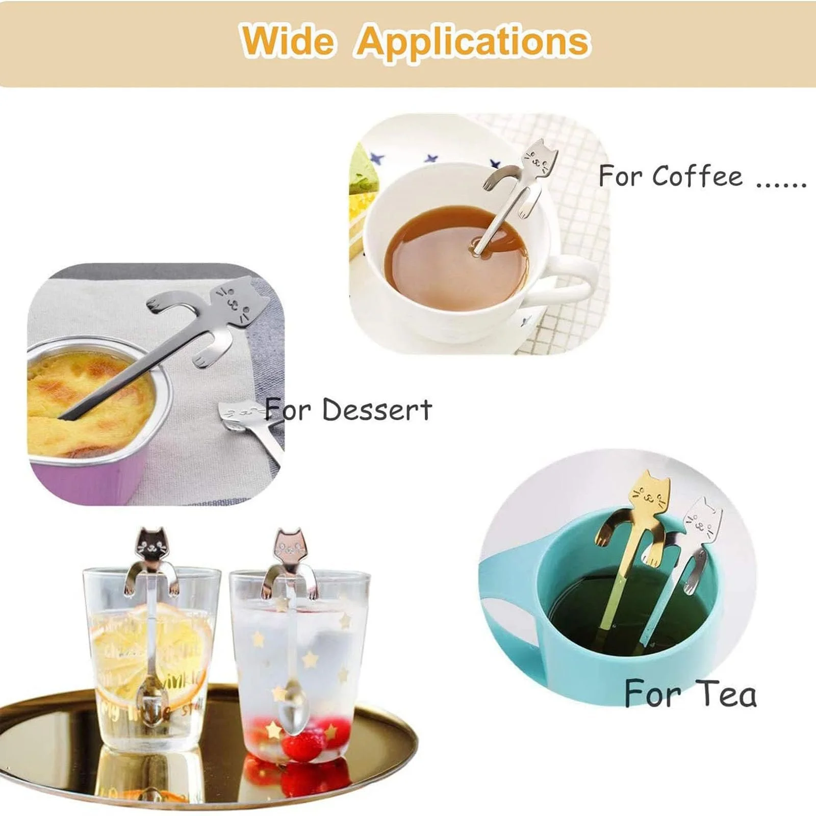 Набор кофейных ложек с котиками 5 шт, ложка для десерта, мини-ложка для чая, молока, десерта, кофе (5 цветов), фото №4