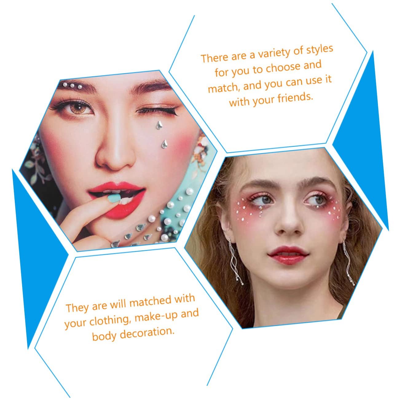 Наклейки для лица FOMIYES, самоклеящиеся, 5 наборов наклеек с драгоценными камнями для лица для женщин, фото №4