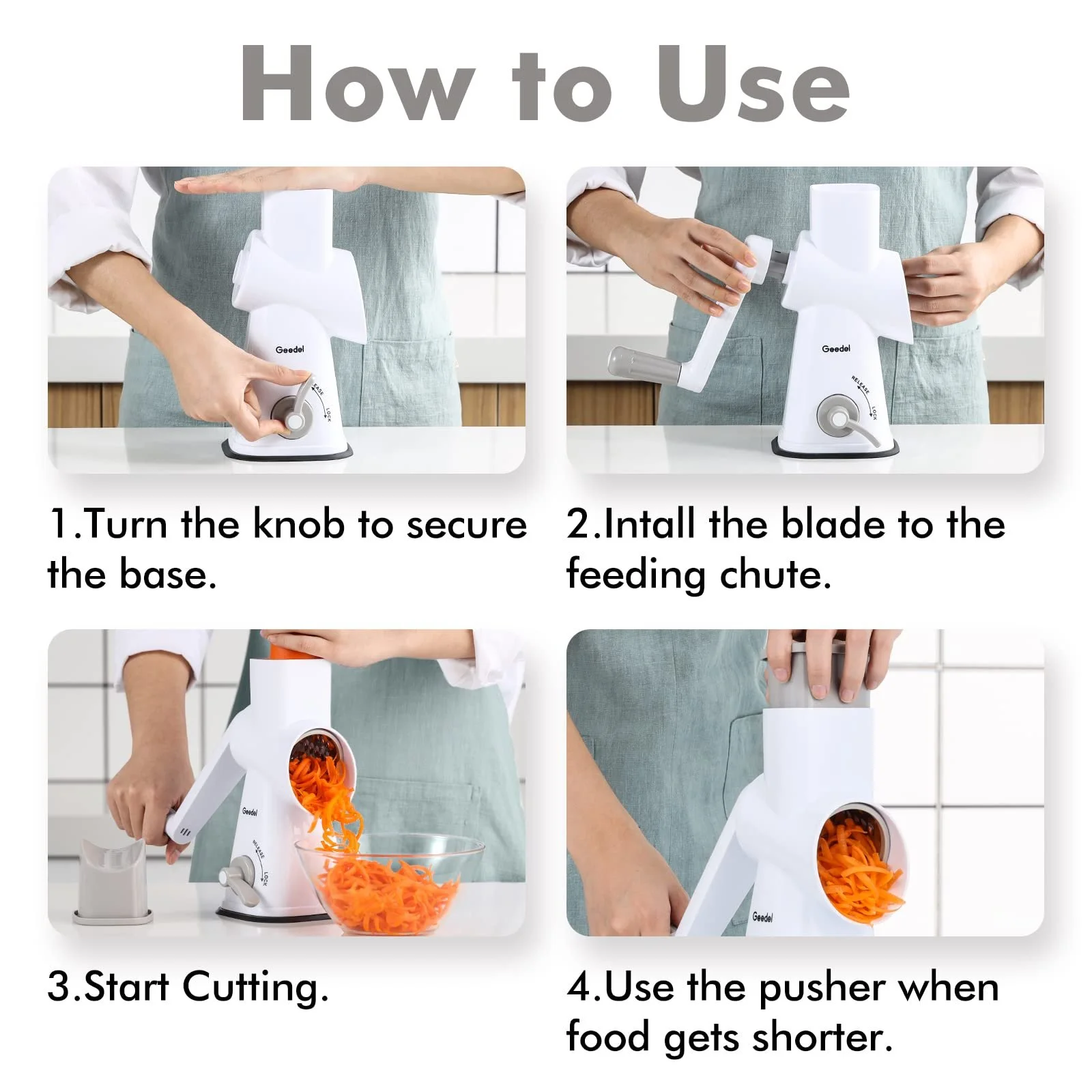 Ручна барабанна терка, терка для сиру з 3 змінними барабанними лезами, фото №7