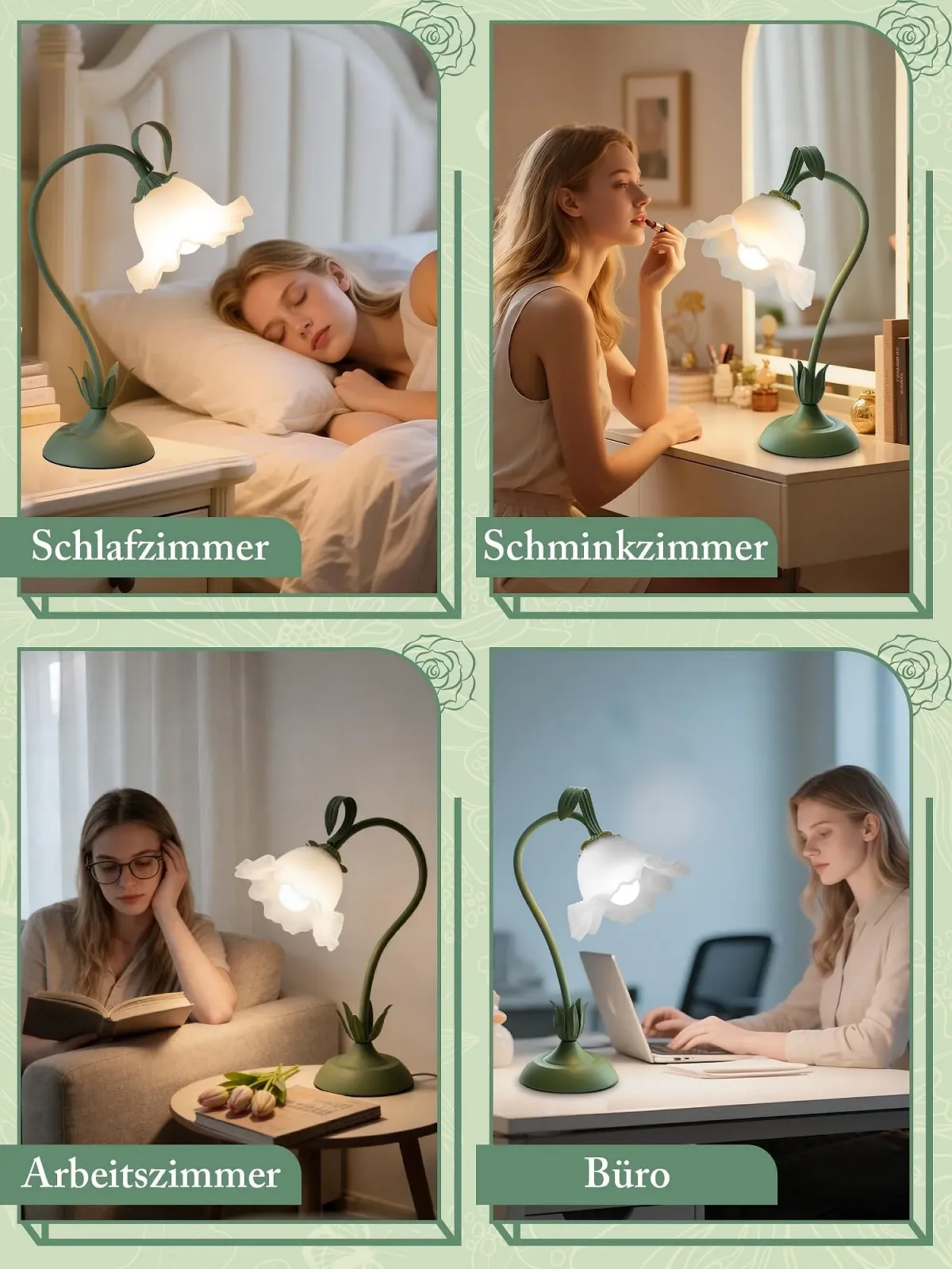 Настільна лампа Flower LED гнучка 3 режими Вінтажний зелений, фото №6