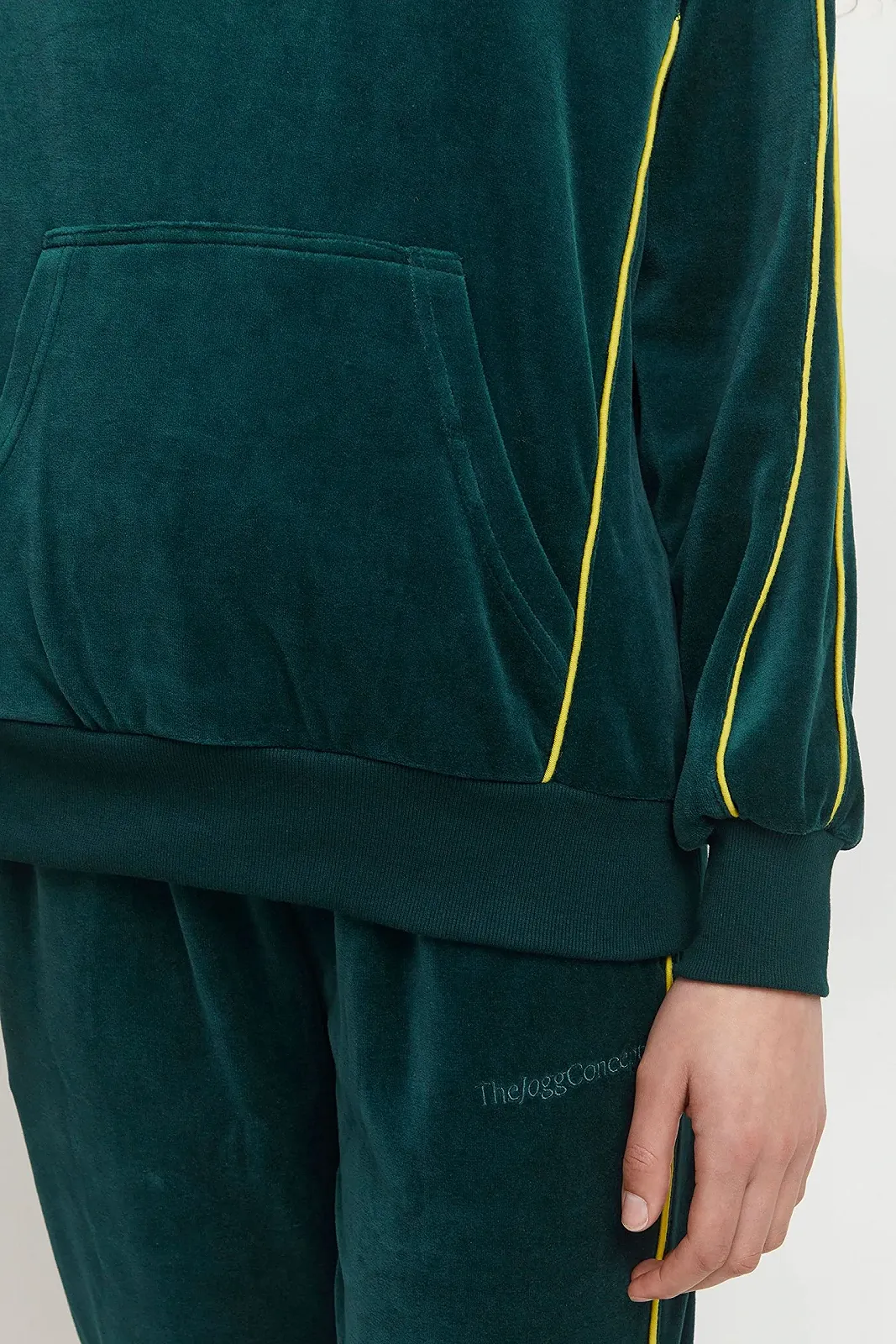 Свитшот THEJOGGCONCEPT JCSUNNA Женский Пуловер Свитер Круглый вырез рукава реглан Карман кенгуру Велюровая ткань Бархат, фото №3