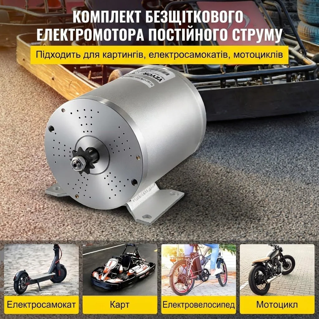 Бесщеточный электродвигатель VEVOR BY12WF02-C / 48V / 1800W / Серебристый, фото №5