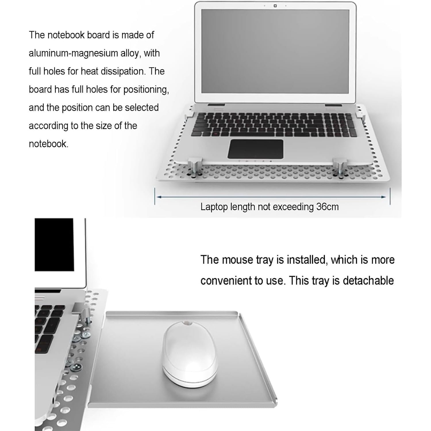 Настінна підставка для ноутбука з регулюванням і підносом для миші, вантажопідйомність 8 кг, вентильована охолоджуюча платформа, фото №3