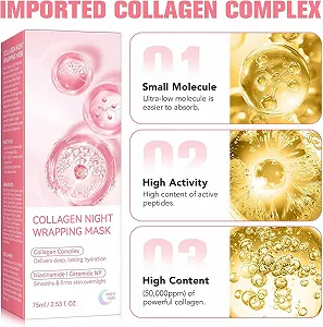 Нічна маска-плівка для обличчя з колагеном, глибоке зволоження, зменшує зморшки та покращує еластичність шкіри, з пензлем, 75 мл synthetic.ua - Фото 1