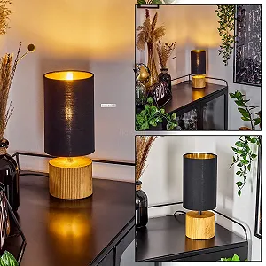 Настільна лампа Geneva Wood/Fabric E14 Діаметр 12 см Натуральний/Чорний/Золотий - Фото 1