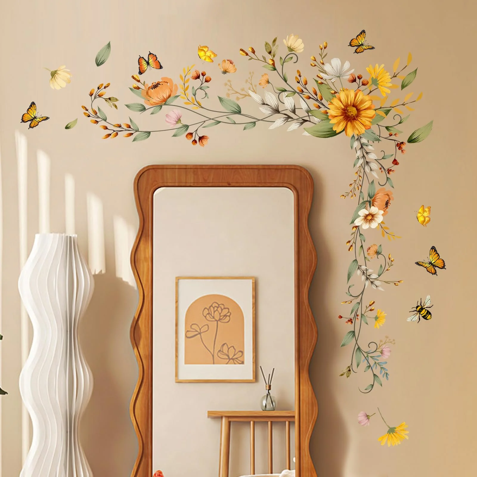 Наклейка на стену Tanlaby Растения Цветы Пчелы Бабочки Самоклеящаяся, фото №4