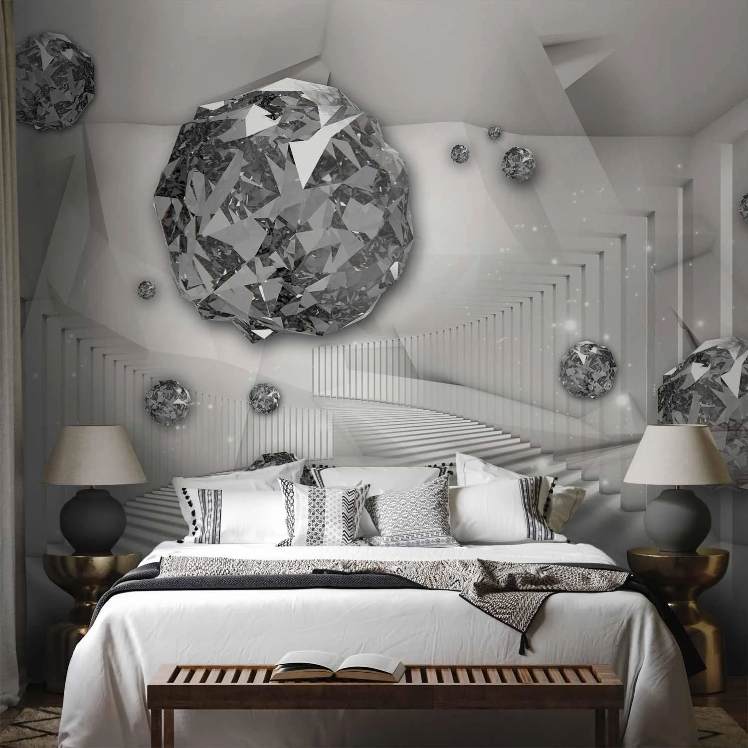 Фотошпалери murando Abstract Diamond 350 x 256 см 3D ефект флізелінові XXL Сріблясті, фото №5