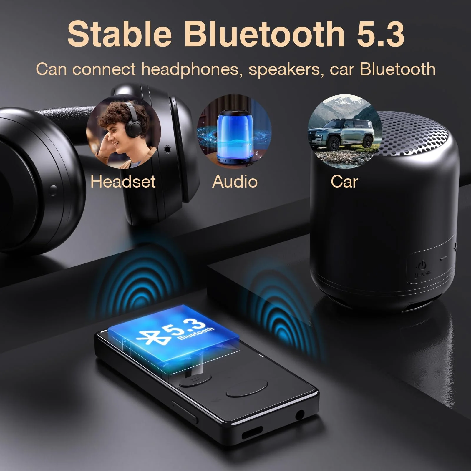 MP3-плеер Bluetooth 5.3 HiFi Sound, FM-радио, 32 ГБ для детей и взрослых, с наушниками, возможность вставить TF-карту Черный, фото №6