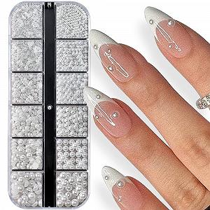 Набор для дизайна ногтей 3D Белые Жемчужины Круглые и Полукруглые Жемчужины - Фото 1