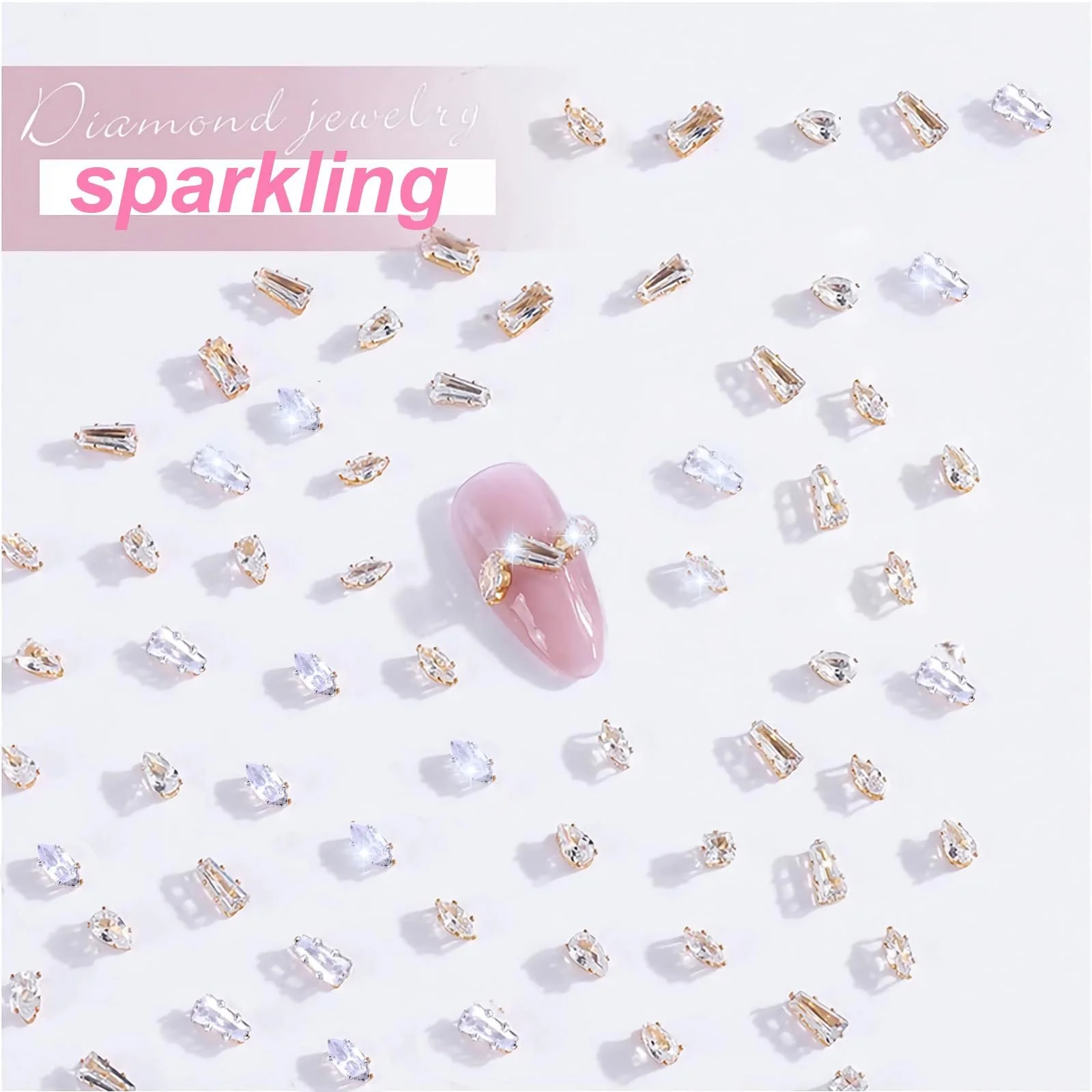 Стразы для ногтей Прямоугольные стеклянные водонепроницаемые, 50 шт, фото №2