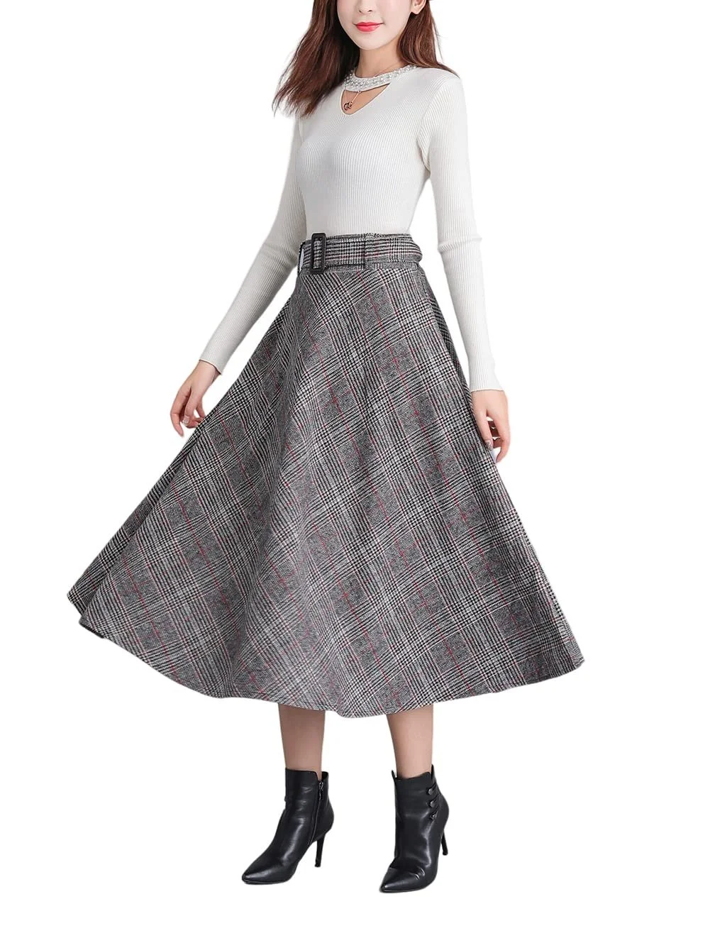 Спідниця Вінтаж Міді Еластична Висока талія До коліна Плісирована, фото №1