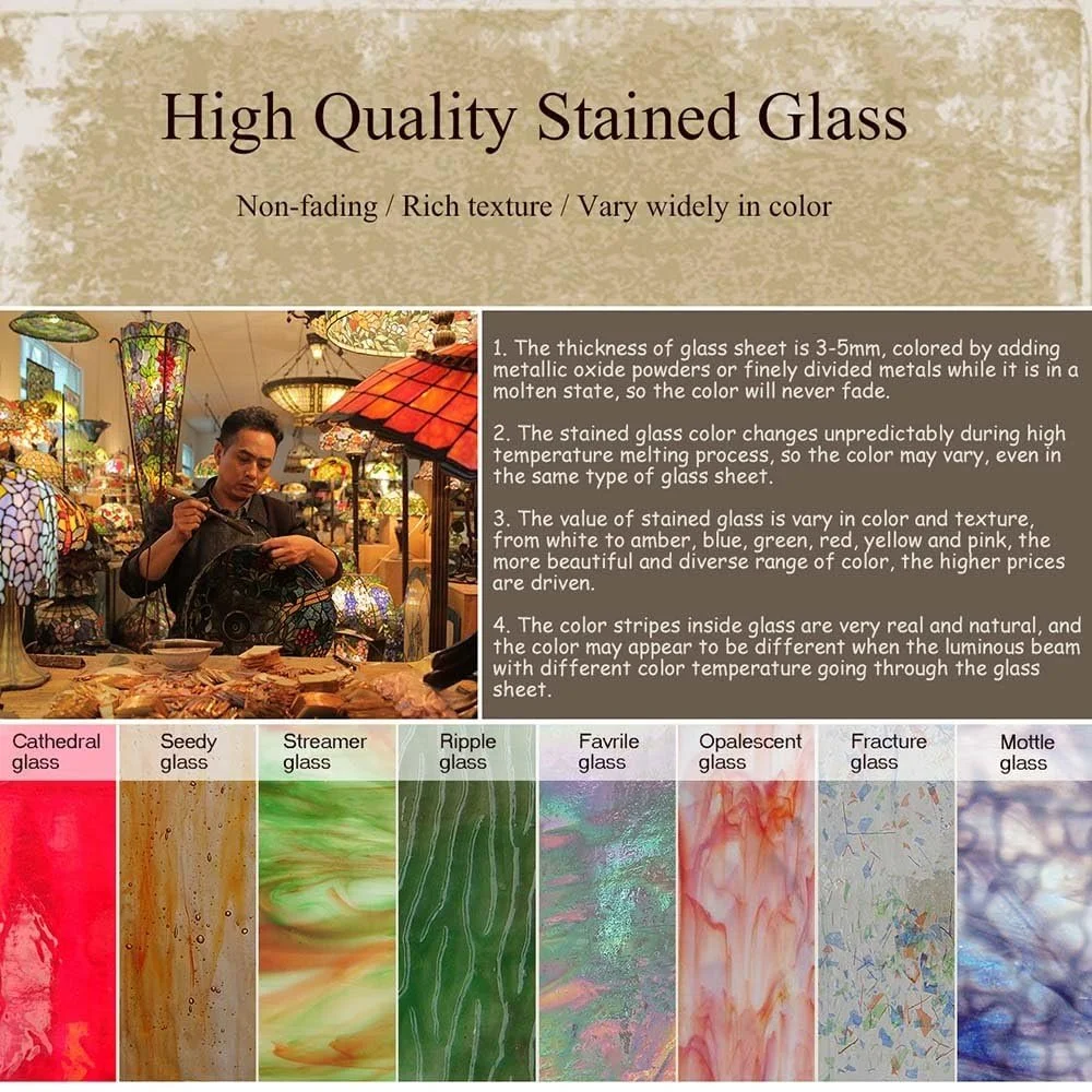 Настільна лампа Bieye Mission Tiffany Style L30796 вітражне скло дерев'яна основа висота 26 дюймів, фото №7