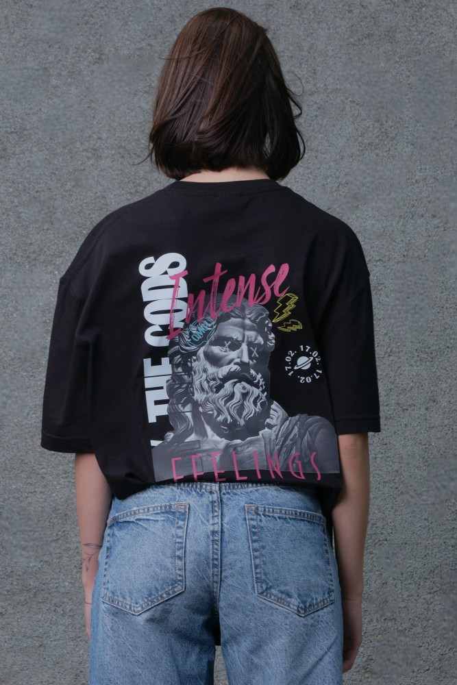 Оверсайз футболка з принтом Without feelings black, фото №4