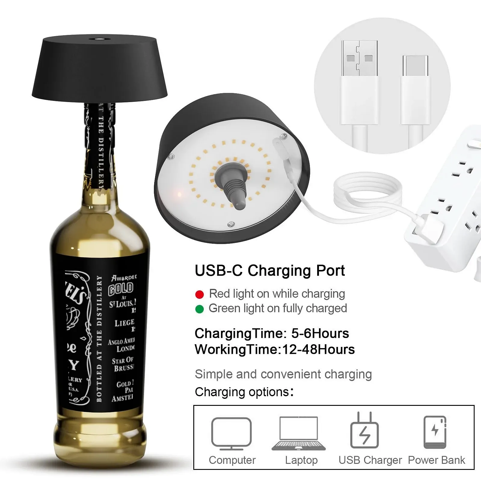 Настільна лампа Klighten (2 шт.) LED акумуляторна для пляшок димована IP54 3000 K 3 Вт, фото №4