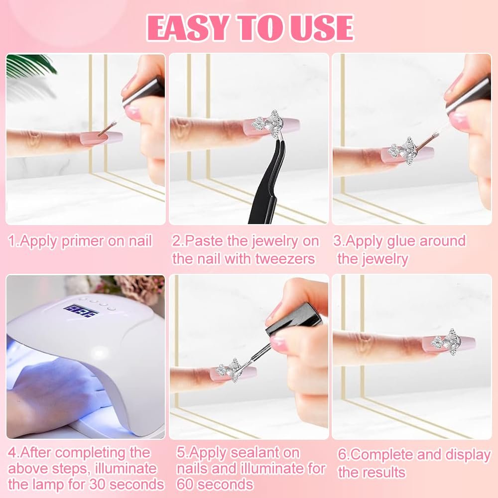 Прикраса для нігтів 3D Планета Сріблястий Білий Рожевий Набір аксесуарів, фото №6