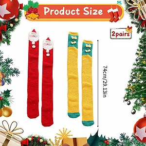 2 пары рождественских чулок выше колена Santa Warmer Winter Knee Socks Women Christmas Knee Socks Christmas Ladies Coral Fleece Long Knee Socks for Women Girls Xmas Winter Gifts, красный / желтый synthetic.ua - Фото 1