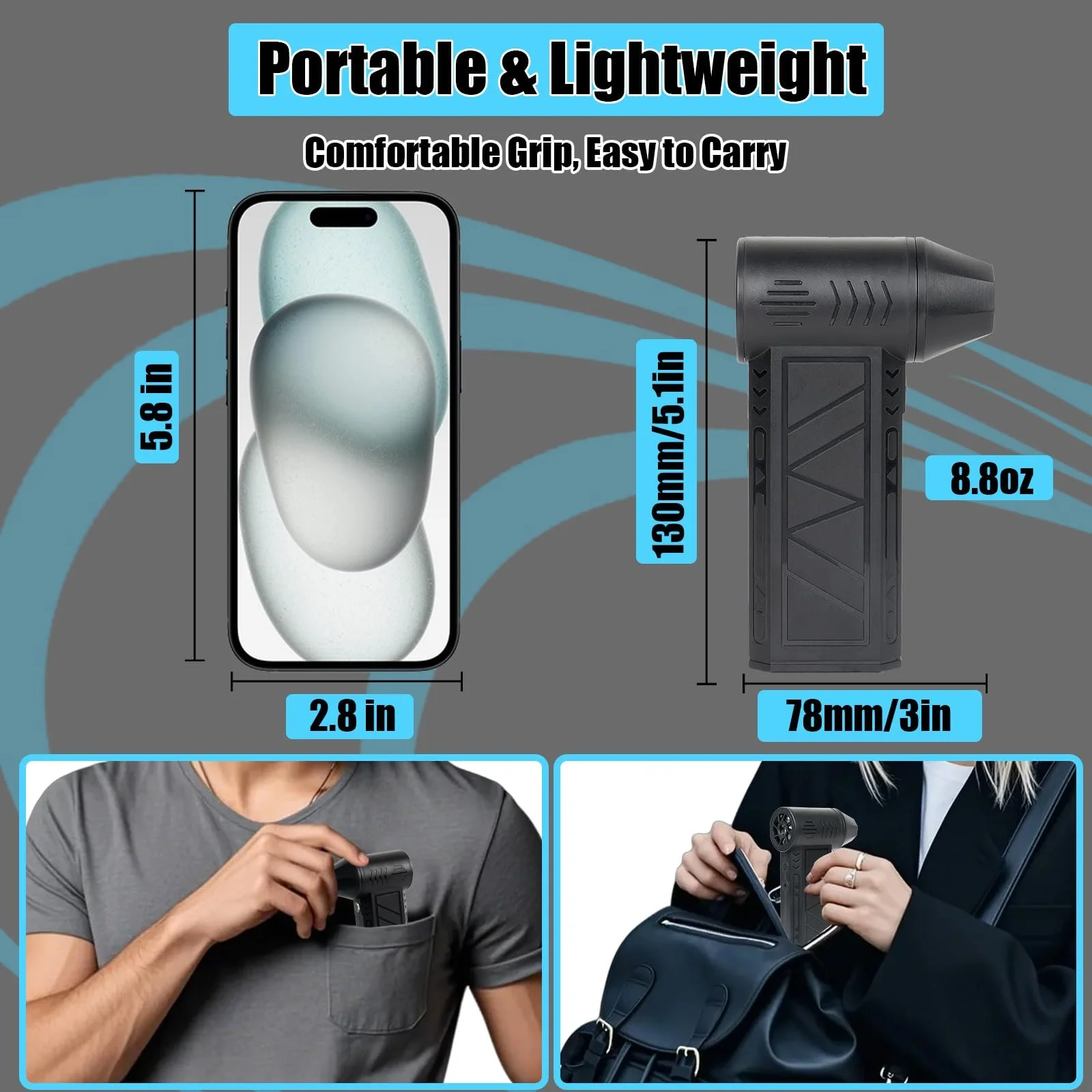 Електрична повітродувка для видалення пилу 4 швидкості 130000 RPM з ліхтариком та щіткою USB Quick Charge, фото №8 Електрична повітродувка для видалення пилу 4 швидкості 130000 RPM з ліхтариком та щіткою USB Quick Charge, фото №8