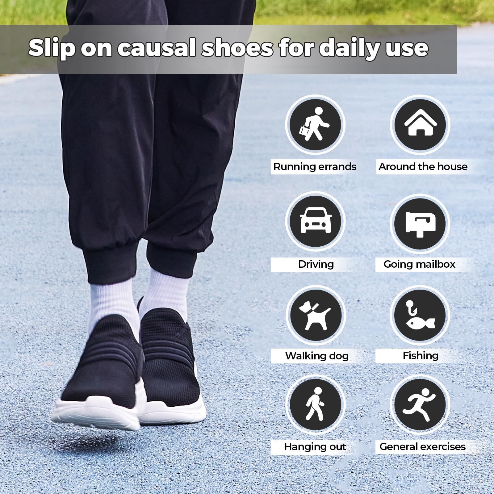 Кросівки FitVille Slip-On Extra Wide Чорний/Сірий, фото №6