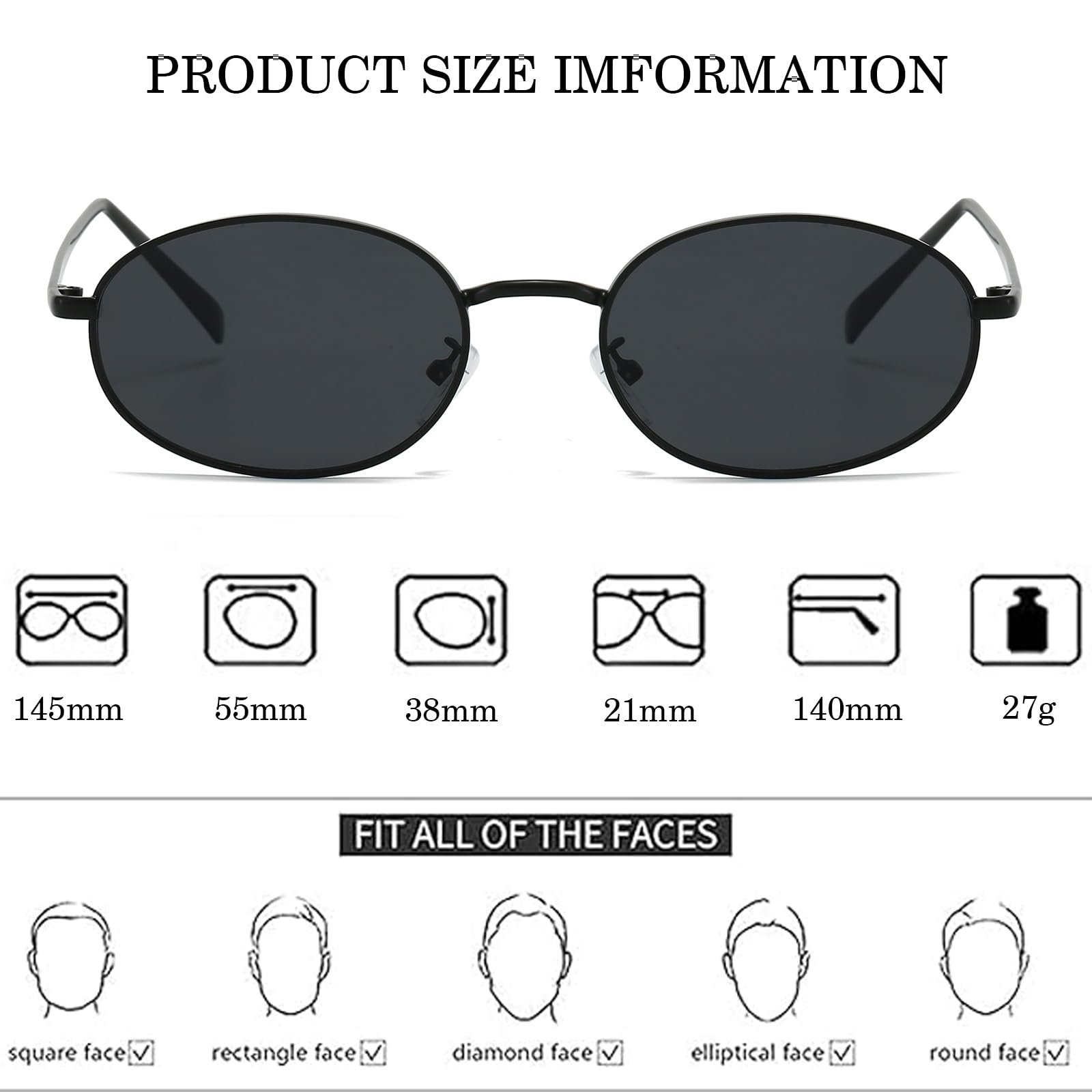 Сонцезахисні окуляри Овальні Ретро Ggpyyon для жінок та чоловіків, класичні вінтажні в стилі 90-х, металева оправа, фото №4