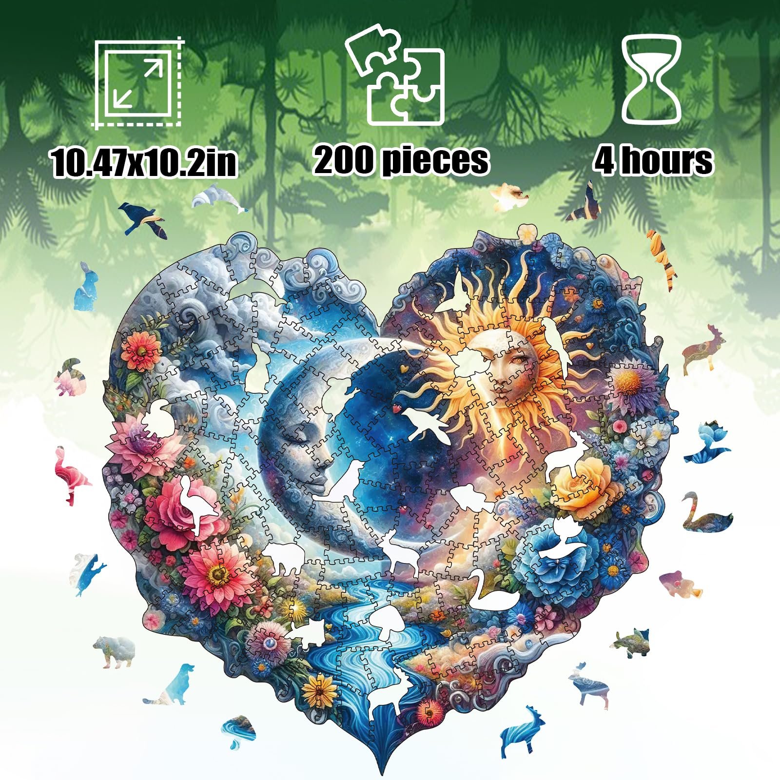 Деревянный пазл Sun and Moon 200 элементов Уникальная форма животных, фото №3 Деревянный пазл Sun and Moon 200 элементов Уникальная форма животных, фото №3
