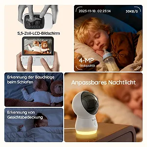 Відеоняня BOIFUN 5.5 дюйма WiFi 4MP App AI Night Vision 4000 mAh synthetic.ua - Фото 1